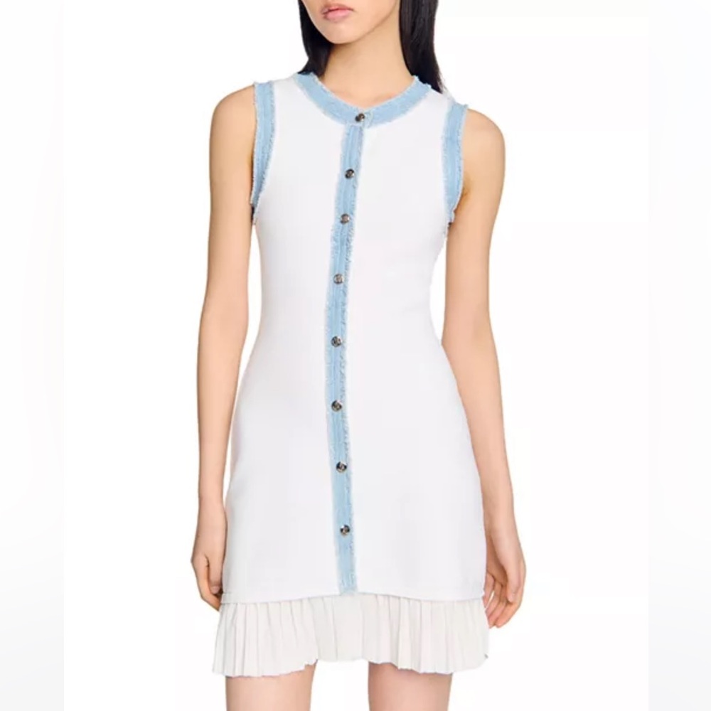 Sandro White and Blue Button-Down Mini Dress